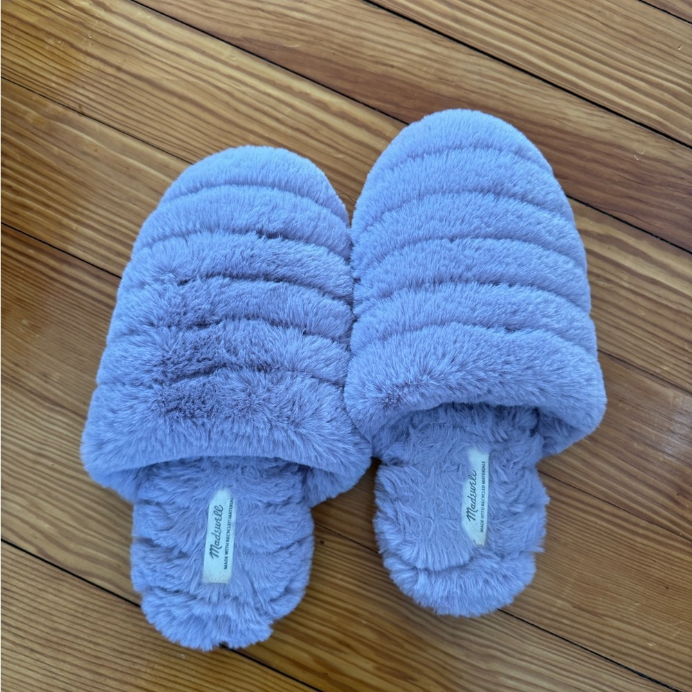 Madewell Plush Slippers in Light Blue